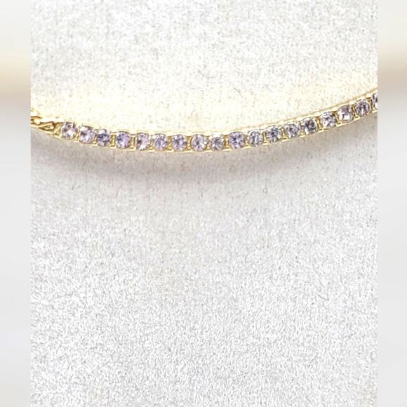 Loft Curved bar necklace, goldtone with rhinestones, adjustable length - Picture 2 of 8